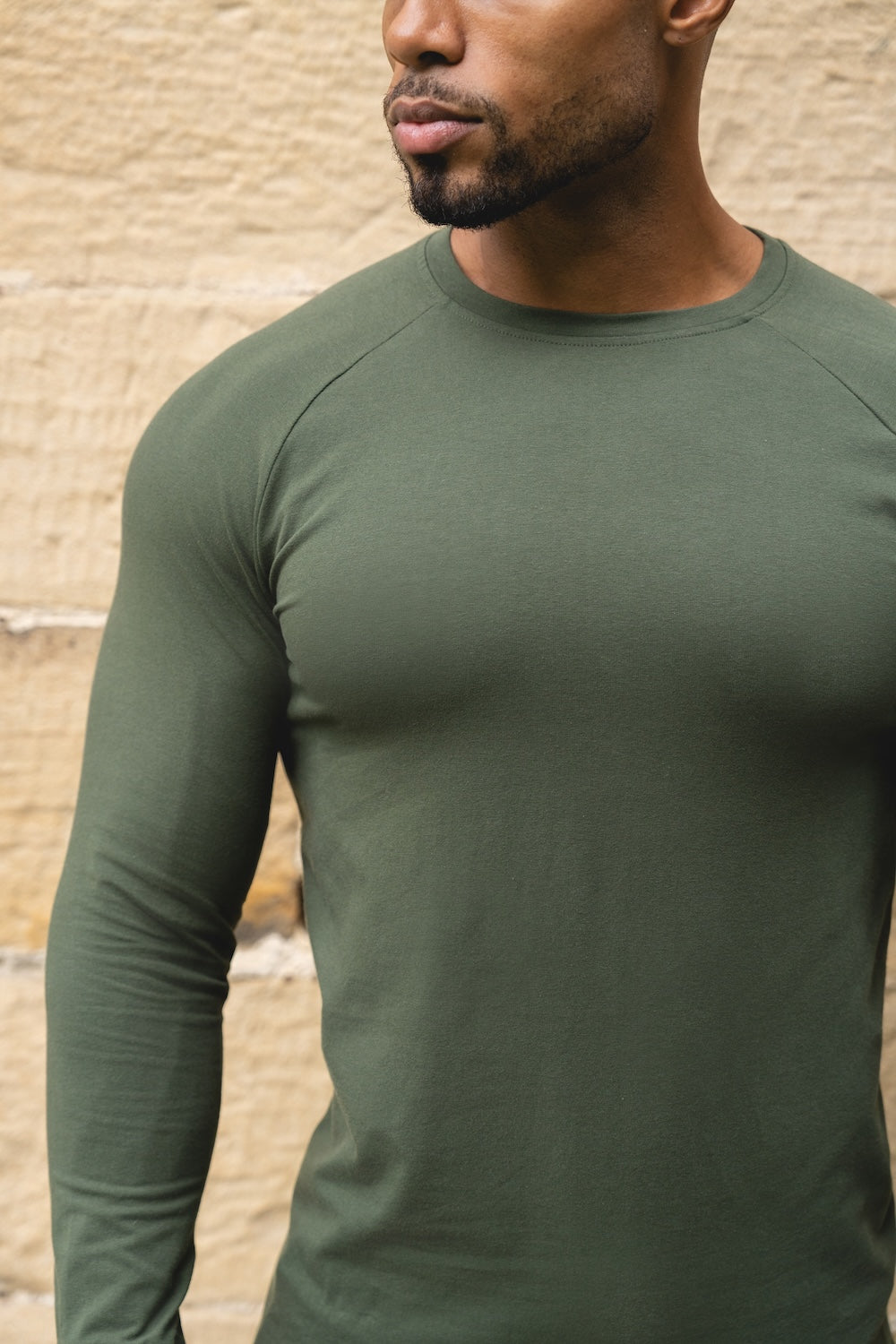 Muscle Fit Long Sleeve T-Shirt in Khaki