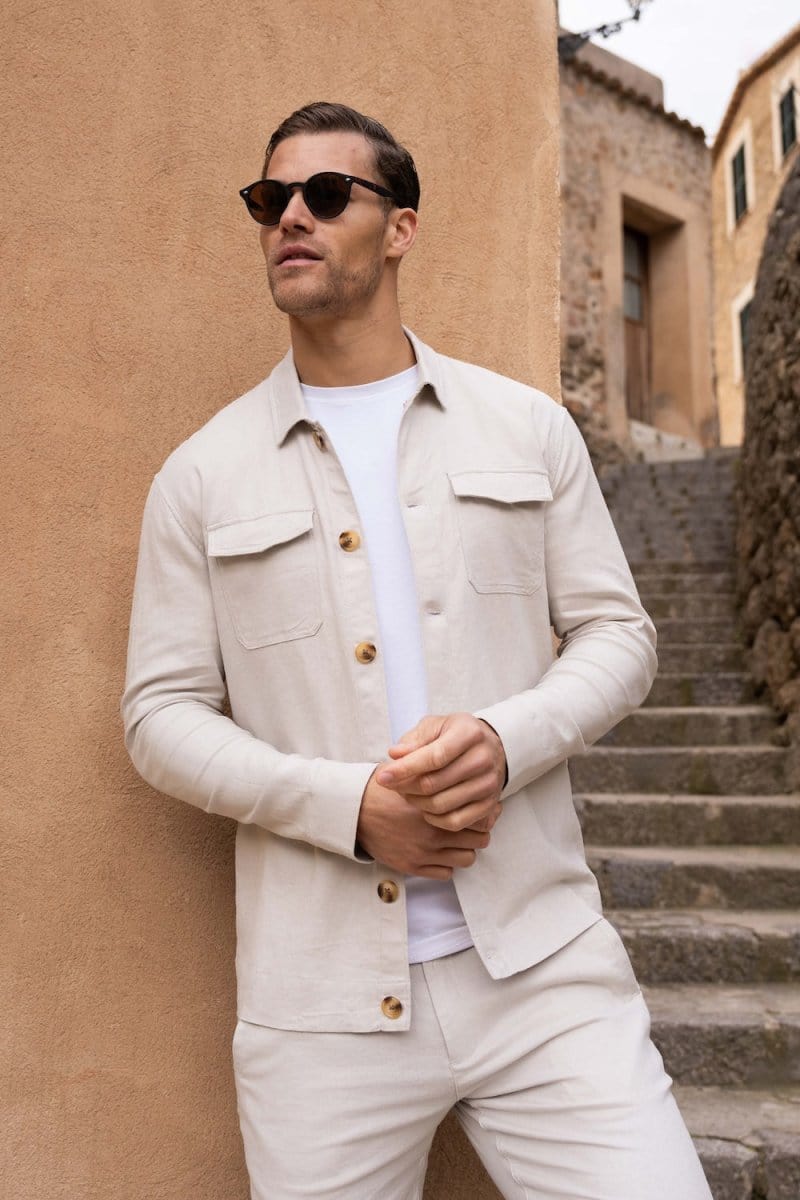 Linen Blend Pocket Overshirt in Stone - TAILORED ATHLETE - ROW