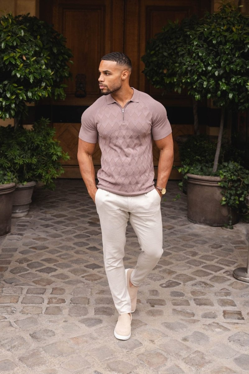 Linen Blend Single Pleated Trousers in Stone - TAILORED ATHLETE - ROW