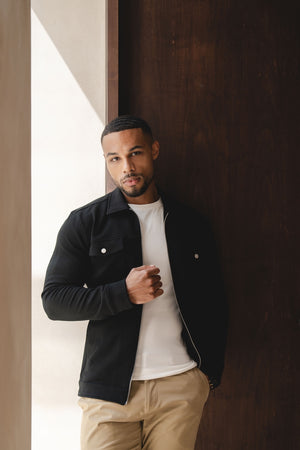 Interlock Jersey Zip Through Shacket in Black