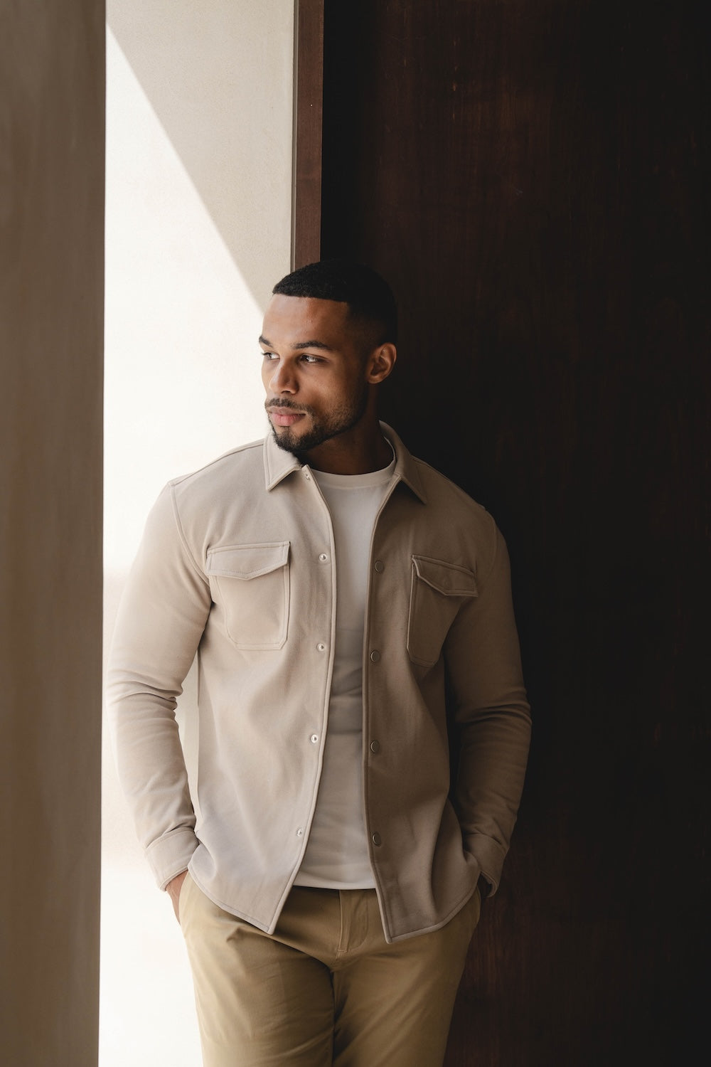 Soft Brushed Overshirt in Stone