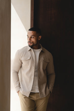 Soft Brushed Overshirt in Stone