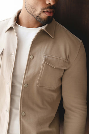 Soft Brushed Overshirt in Stone