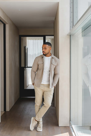 Soft Brushed Overshirt in Stone