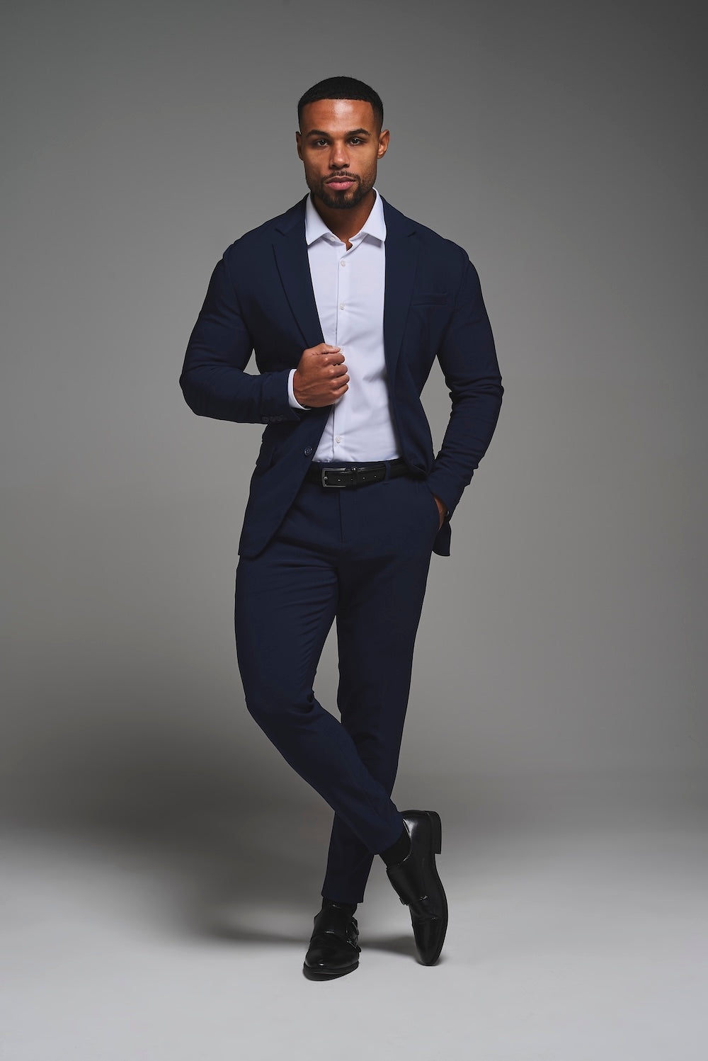 True Muscle Fit Tech Suit Trousers in Navy