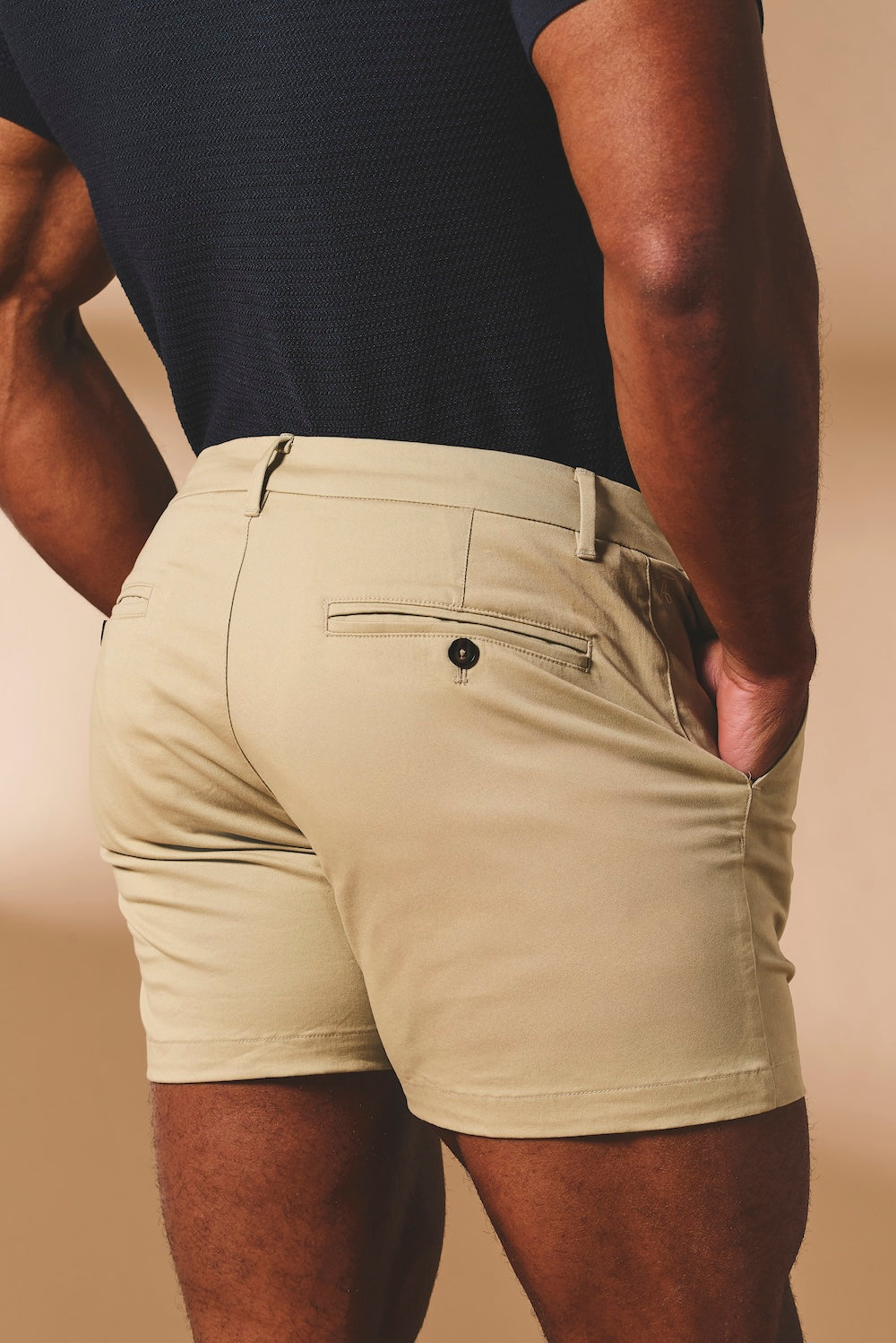 Muscle Fit Stretch Chino Shorts - Shorter Length in Stone