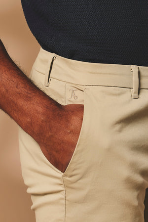 Muscle Fit Stretch Chino Shorts - Shorter Length in Stone