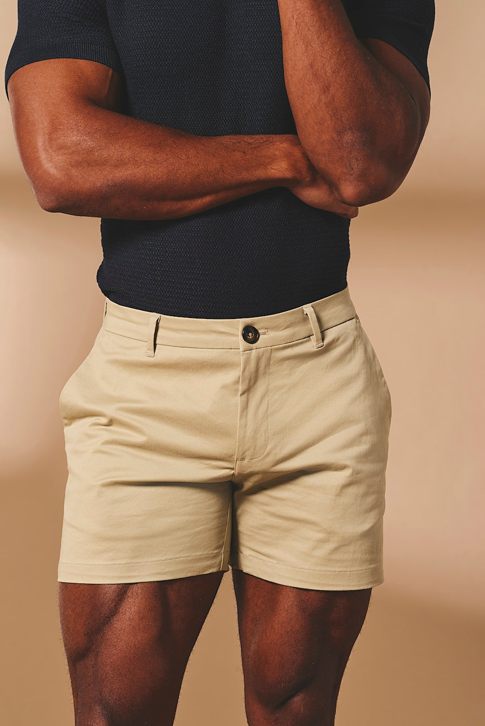 Muscle Fit Stretch Chino Shorts - Shorter Length in Stone