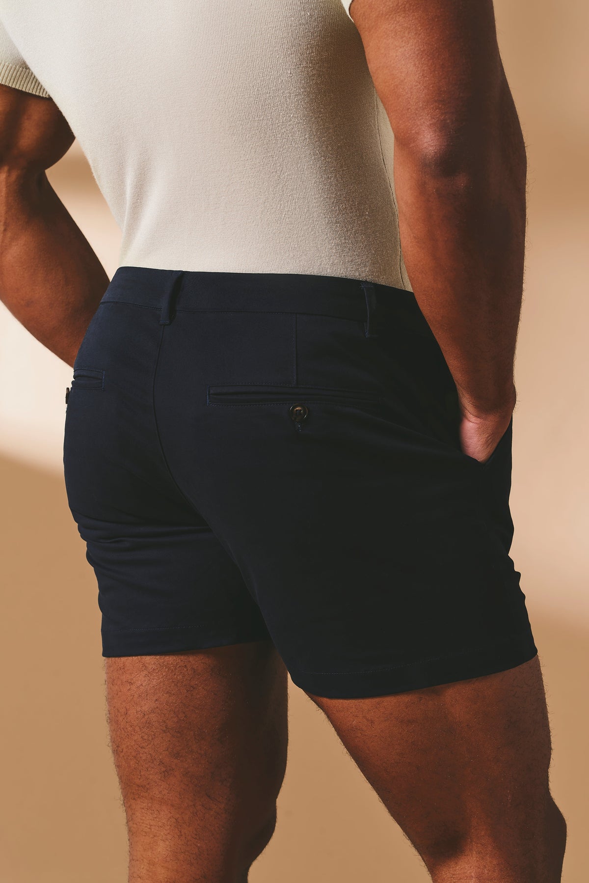 Muscle Fit Stretch Chino Shorts - Shorter Length in Navy