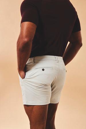 Muscle Fit Stretch Chino Shorts - Shorter Length in Dove Grey