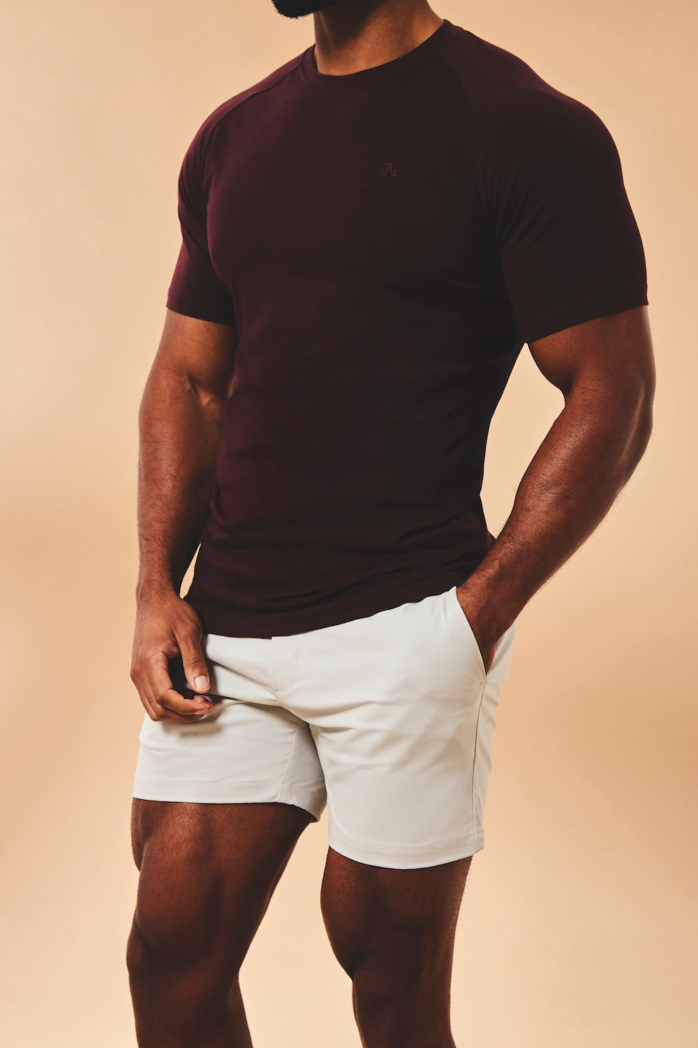 Muscle Fit Stretch Chino Shorts - Shorter Length in Dove Grey