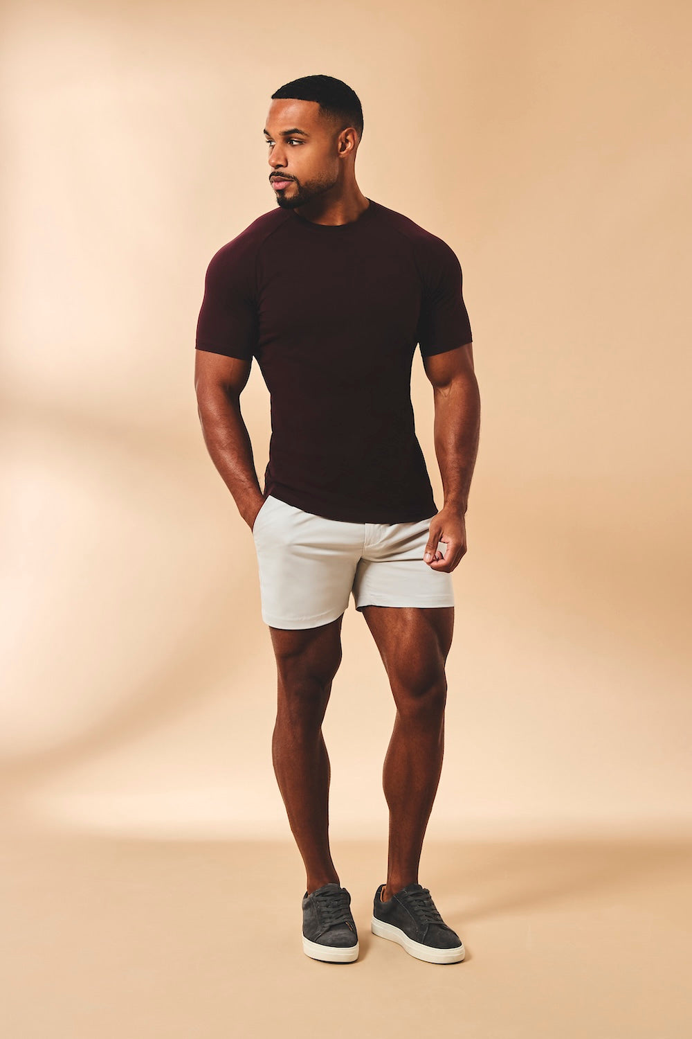 Muscle Fit Stretch Chino Shorts - Shorter Length in Dove Grey