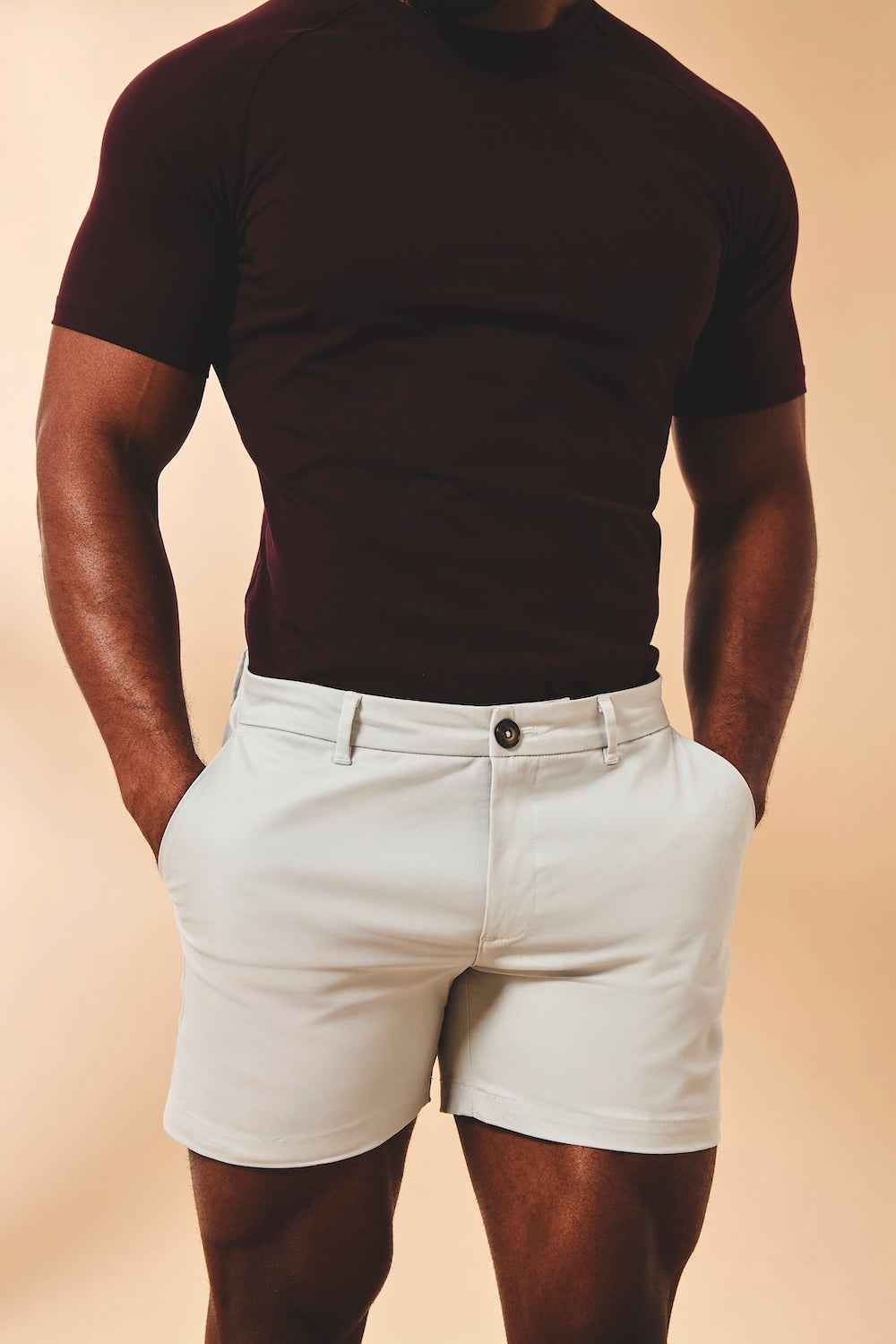 Muscle Fit Stretch Chino Shorts - Shorter Length in Dove Grey