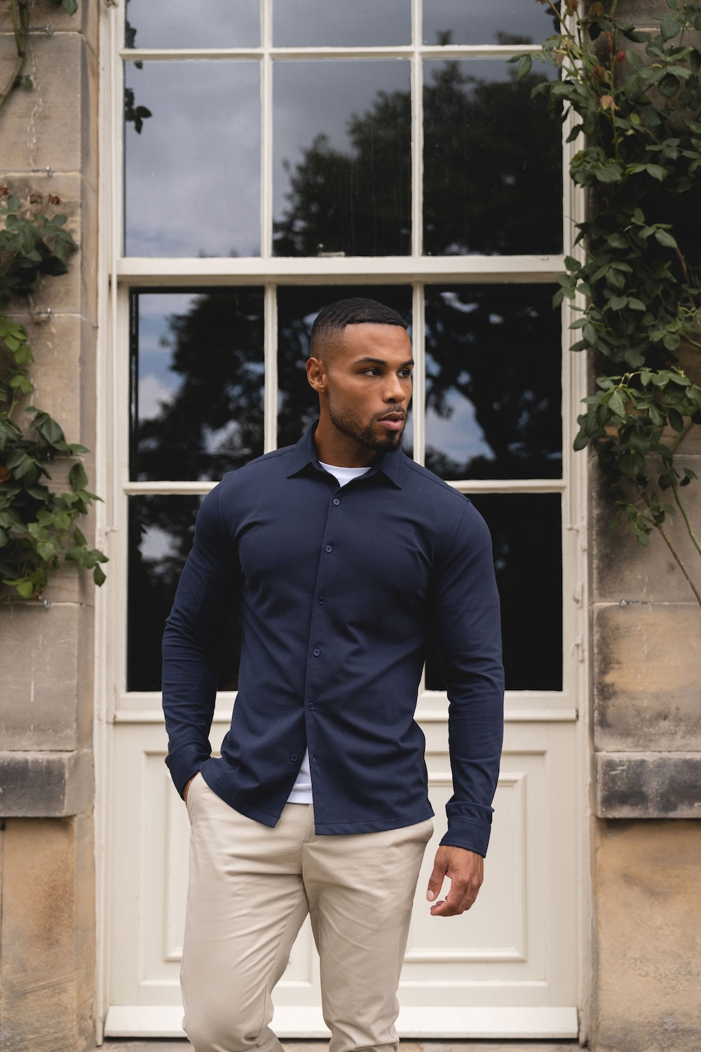 Textured Jersey Shirt in Navy
