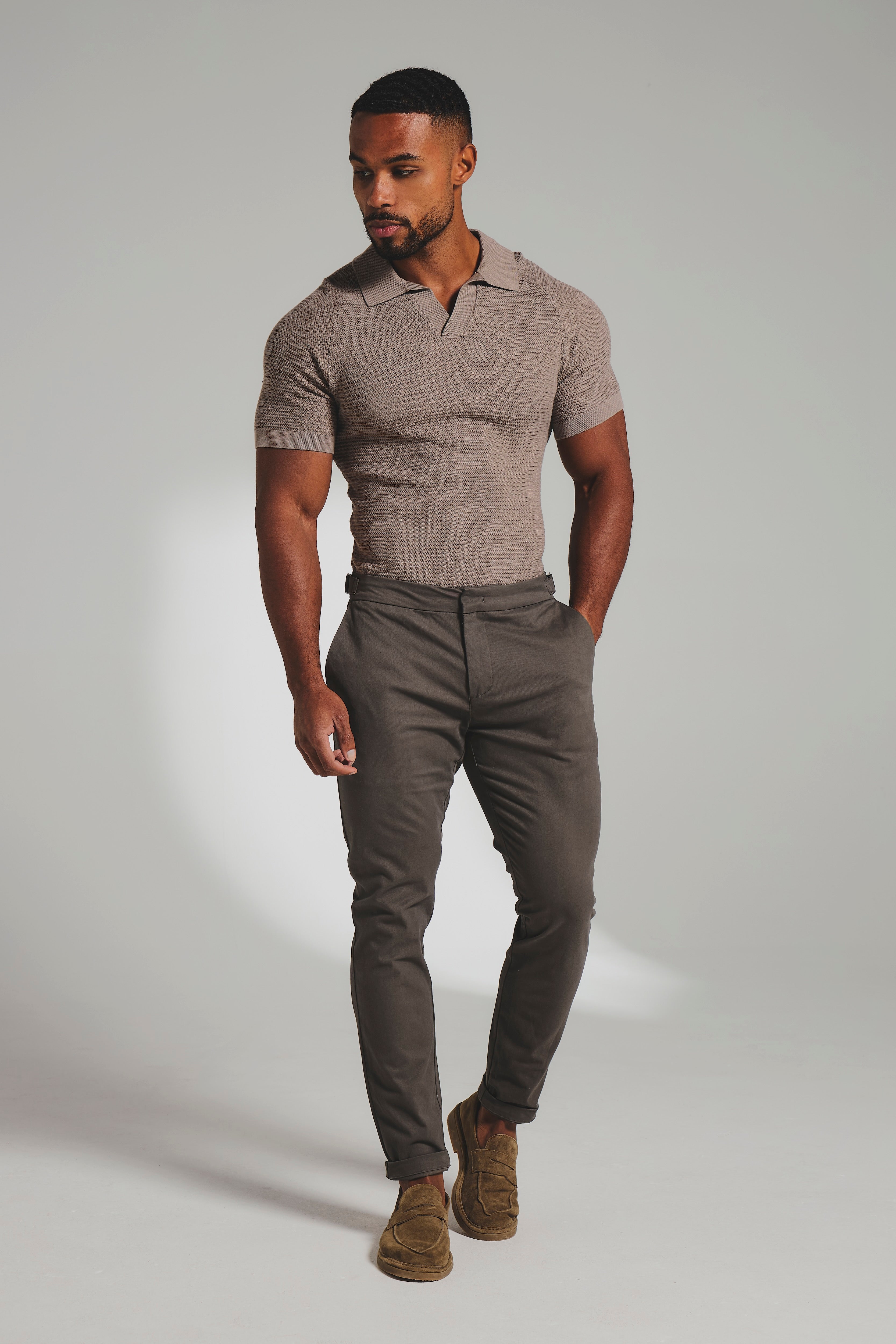 Smart Chino Side Adjuster Trousers in Mocha