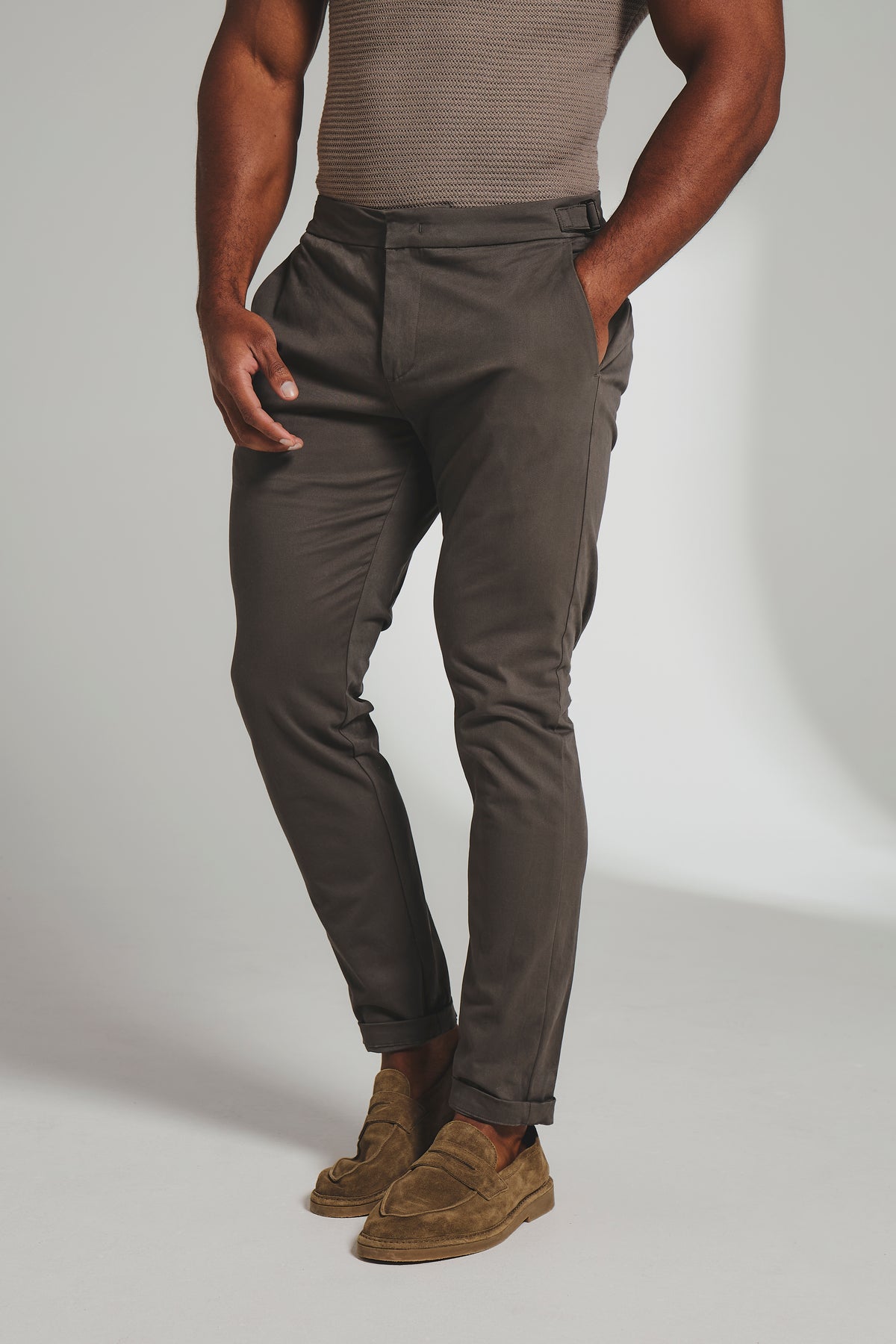 Smart Chino Side Adjuster Trousers in Mocha