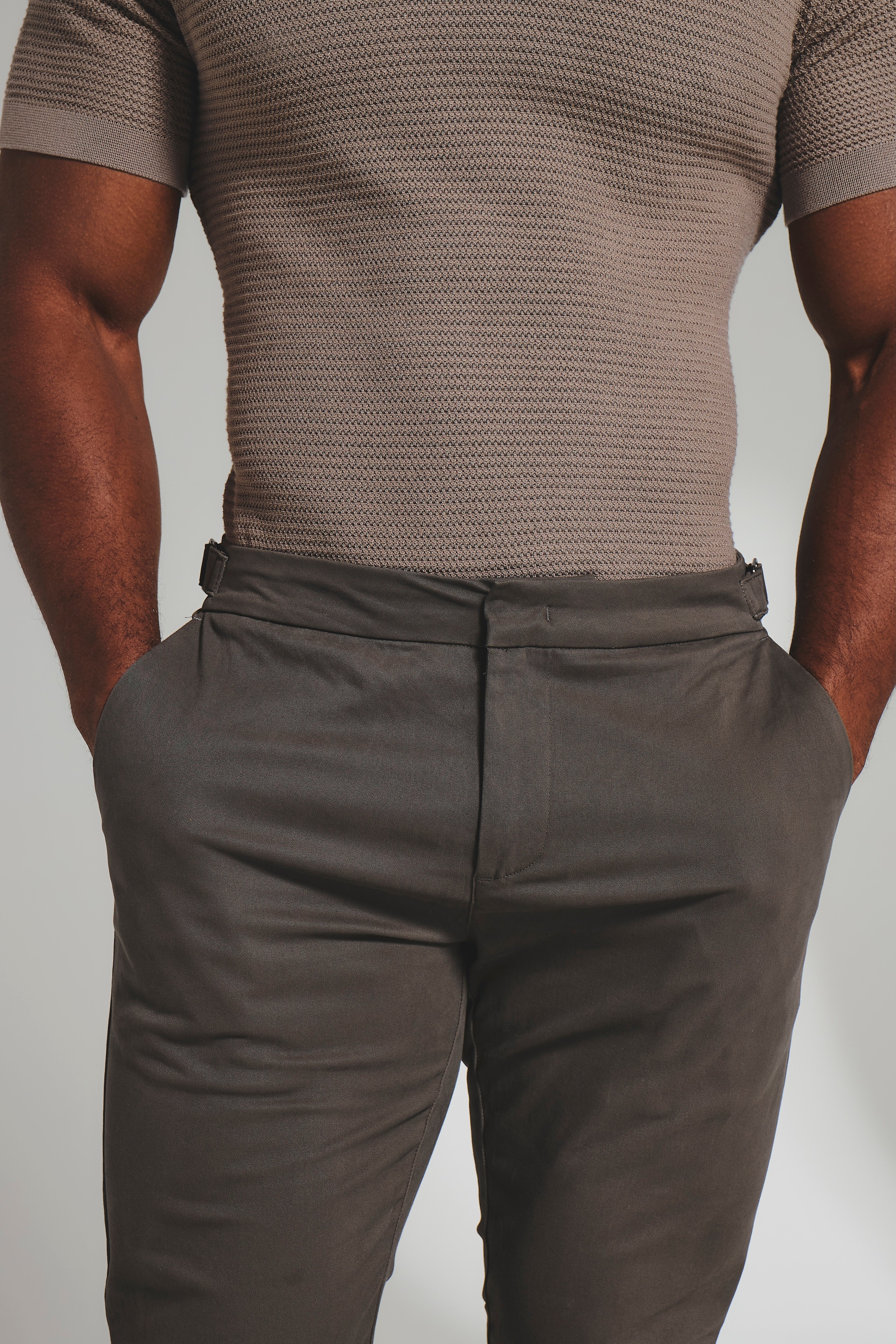 Smart Chino Side Adjuster Trousers in Mocha
