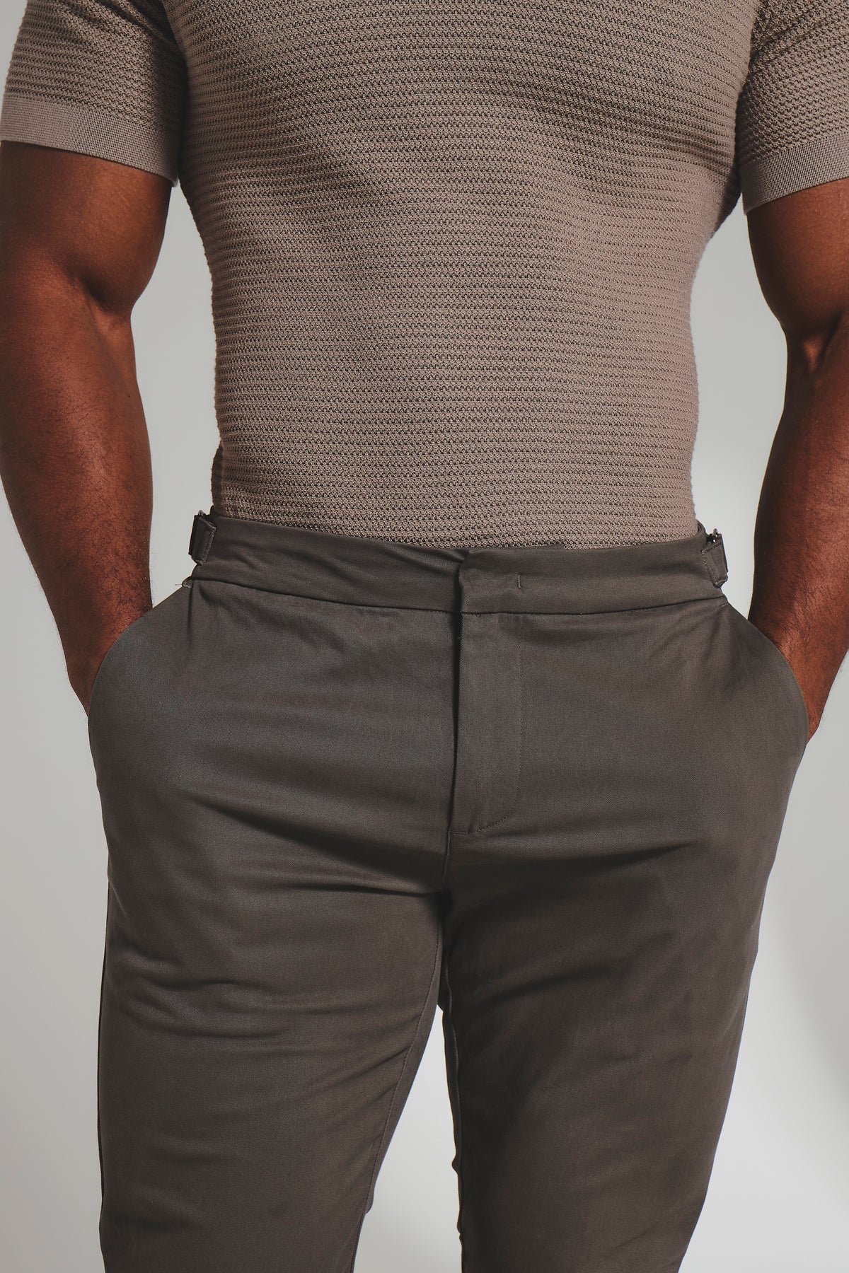 Smart Chino Side Adjuster Trousers in Mocha
