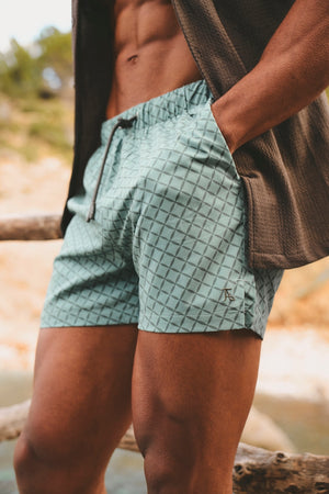 Quick Dry Printed Circle Geo Swim Short in Sage