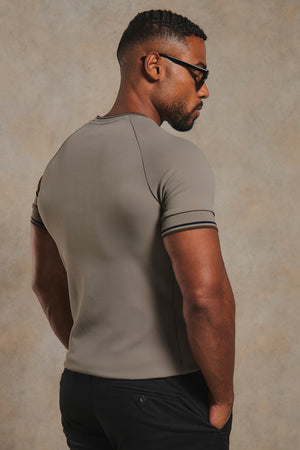 Textured Tipped T-Shirt in Mocha with Navy & Brown Tipping