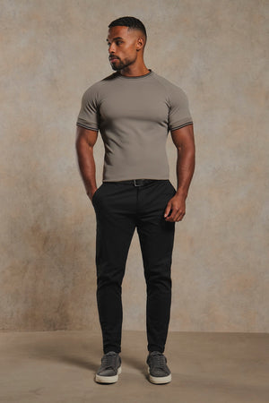 Textured Tipped T-Shirt in Mocha with Navy & Brown Tipping