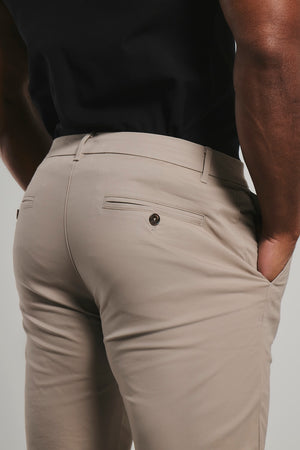 Muscle Fit Cotton Stretch Chino Trousers in Stone