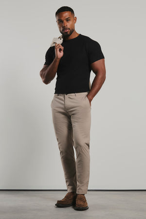 Muscle Fit Cotton Stretch Chino Trousers in Stone