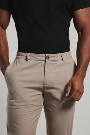 Muscle Fit Cotton Stretch Chino Trousers in Stone