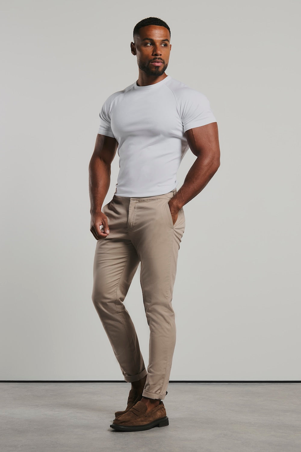 Smart Chino Side Adjuster Trousers in Stone