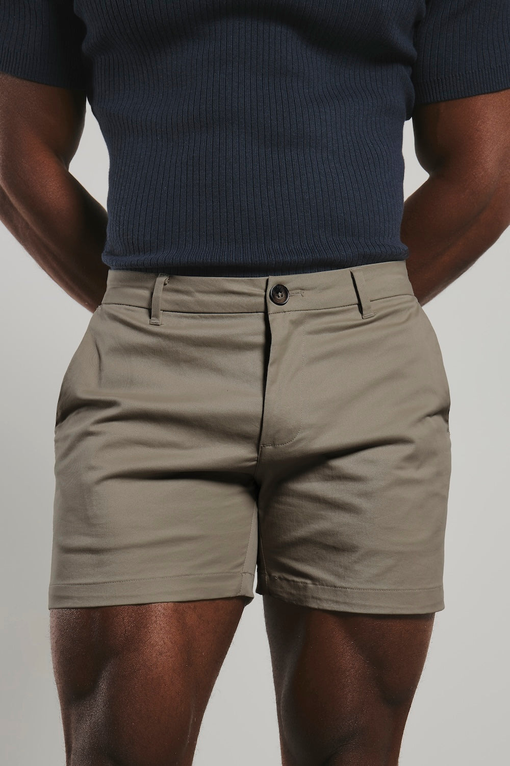 Muscle Fit Chino Shorts - Shorter Length in Stone