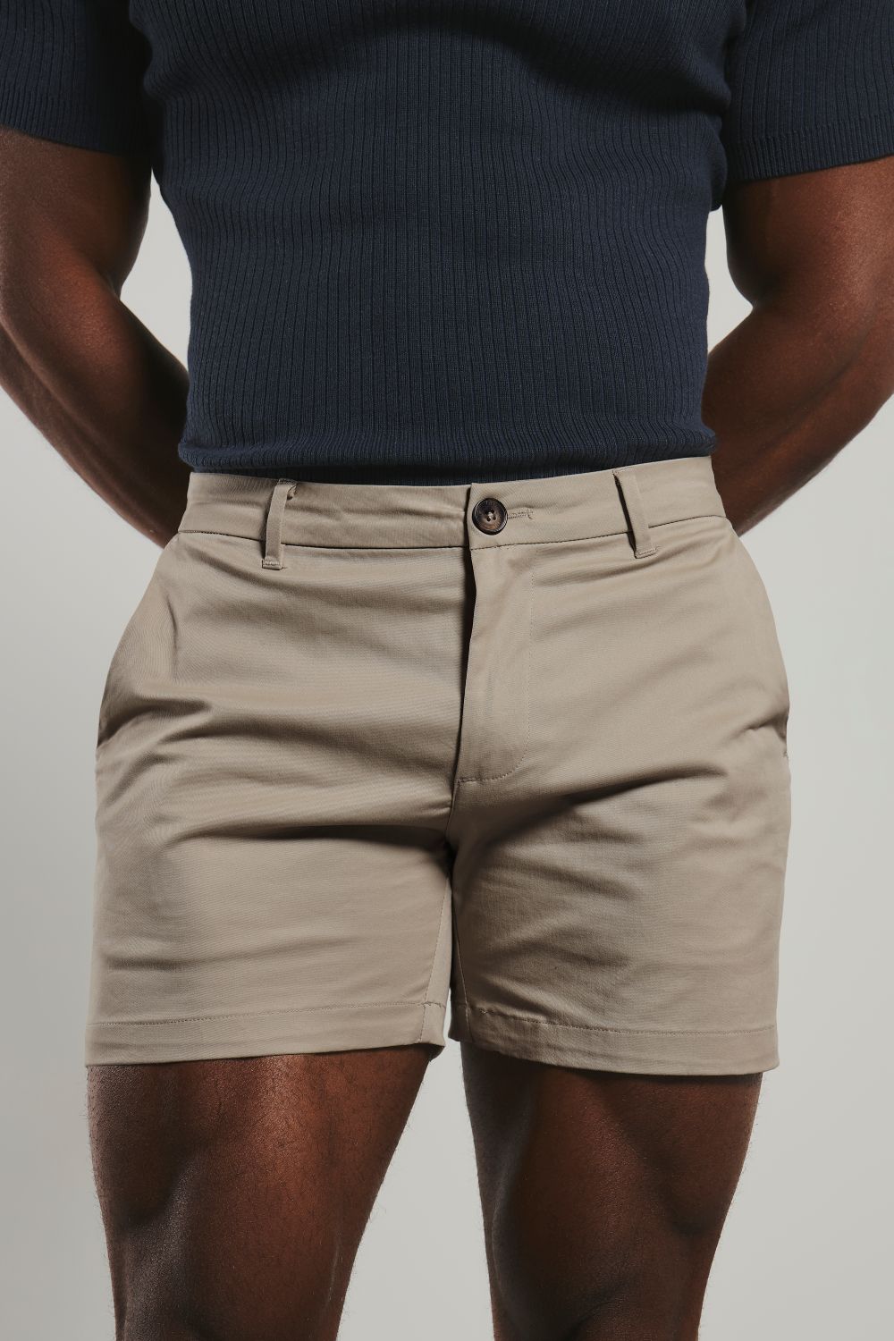 Muscle Fit Chino Shorts - Shorter Length in Stone