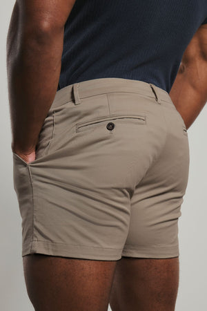 Muscle Fit Chino Shorts - Shorter Length in Stone