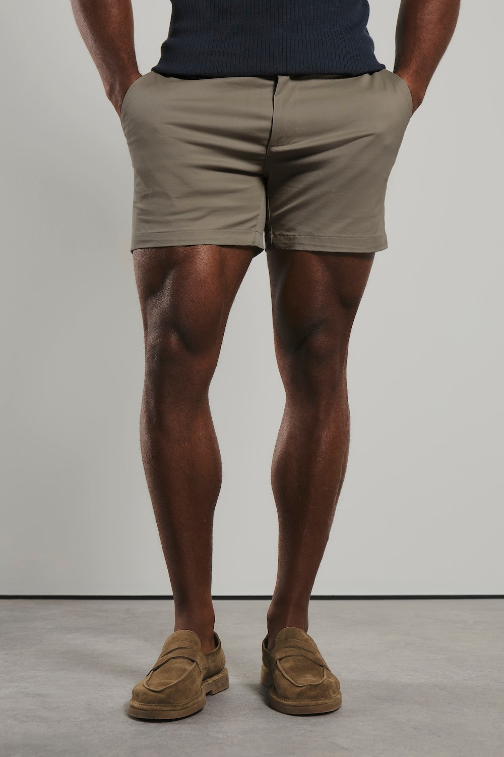 Muscle Fit Chino Shorts - Shorter Length in Stone