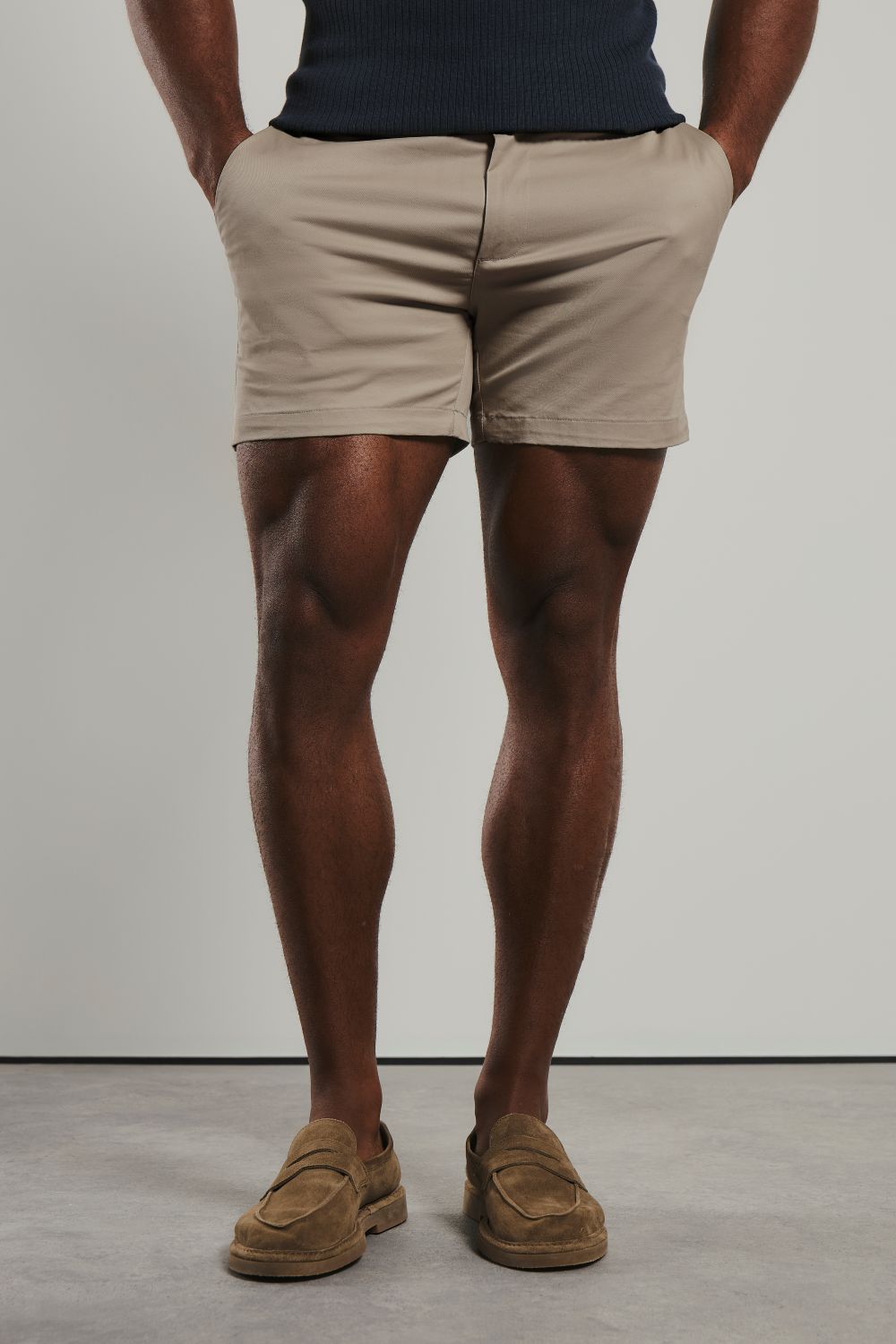 Muscle Fit Chino Shorts - Shorter Length in Stone