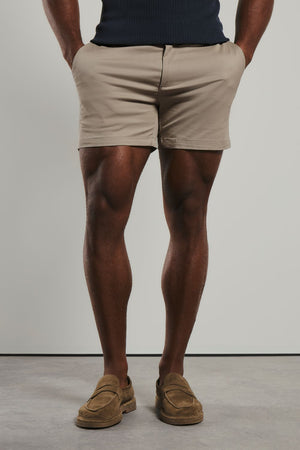 Muscle Fit Chino Shorts - Shorter Length in Stone