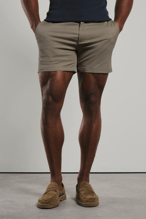 Muscle Fit Chino Shorts - Shorter Length in Stone
