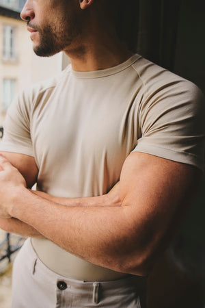 Mercerised Cotton T-Shirt in Stone
