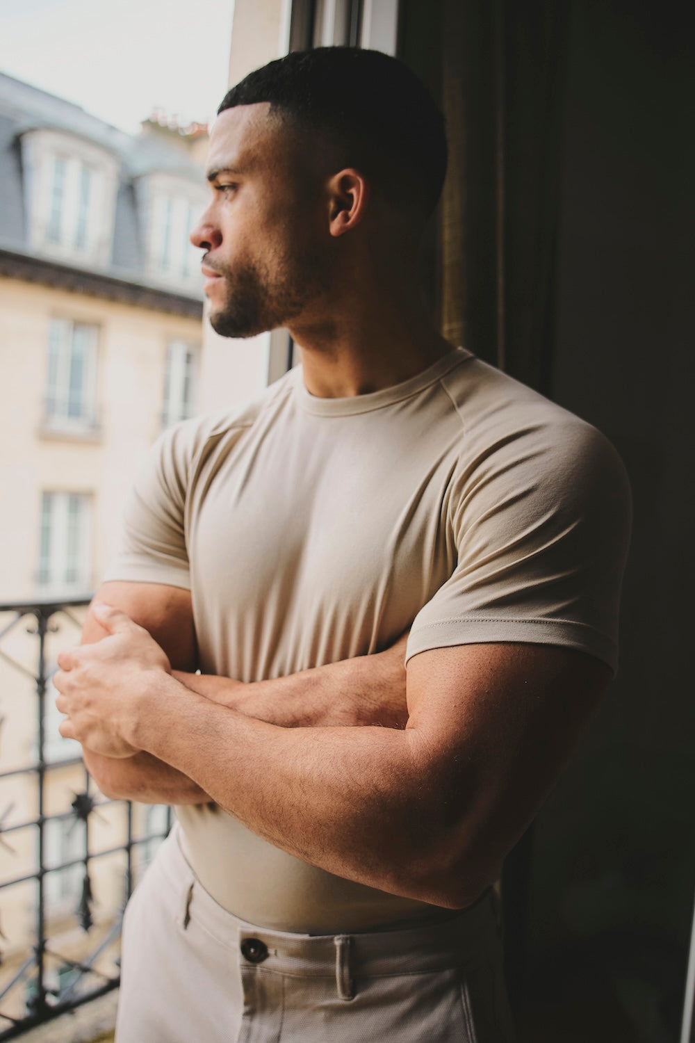 Mercerised Cotton T-Shirt in Stone