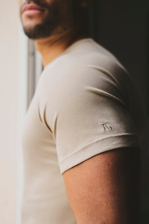 Mercerised Cotton T-Shirt in Stone