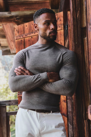 Extra Fine Merino Wool Crew Neck Jumper in Mocha Marl