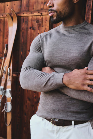 Extra Fine Merino Wool Crew Neck Jumper in Mocha Marl