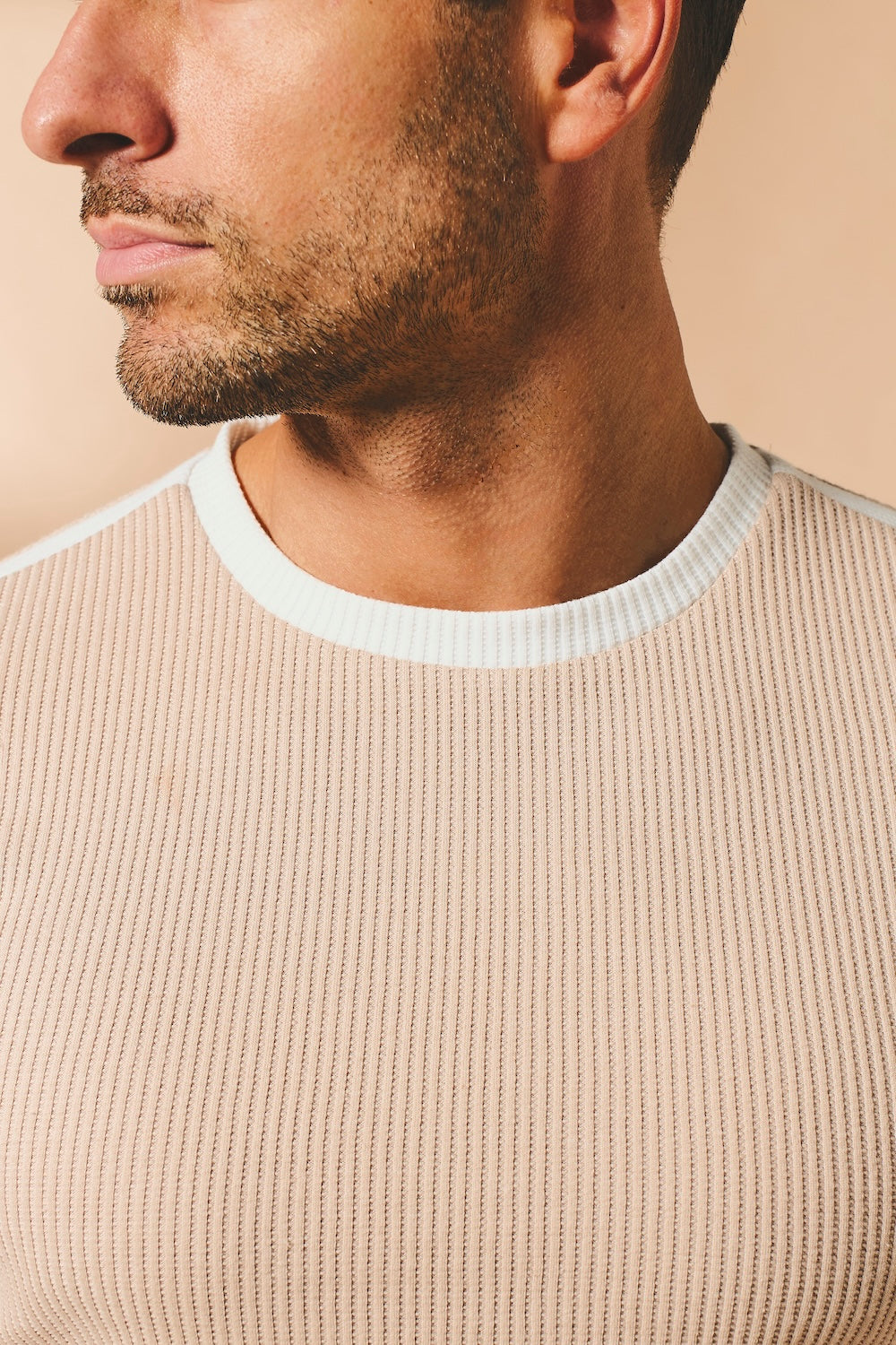 Textured Colour Blocked T-Shirt in Stone and White