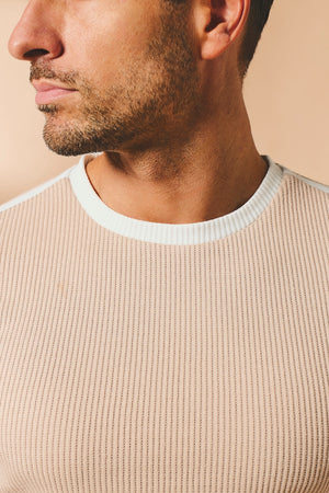 Textured Colour Blocked T-Shirt in Stone and White
