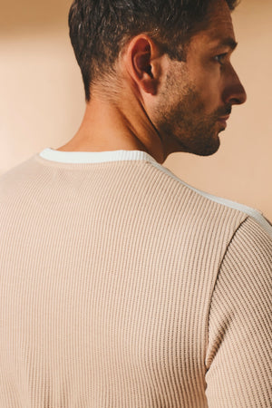 Textured Colour Blocked T-Shirt in Stone and White