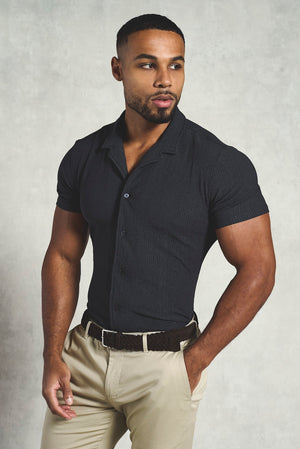 Textured Cuban Collar Shirt in Graphite