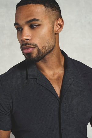 Textured Cuban Collar Shirt in Graphite