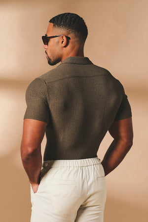 Textured Cuban Collar Shirt in Mocha