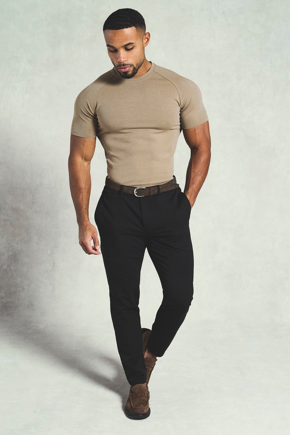 Textured Jersey T-Shirt in Dark Stone