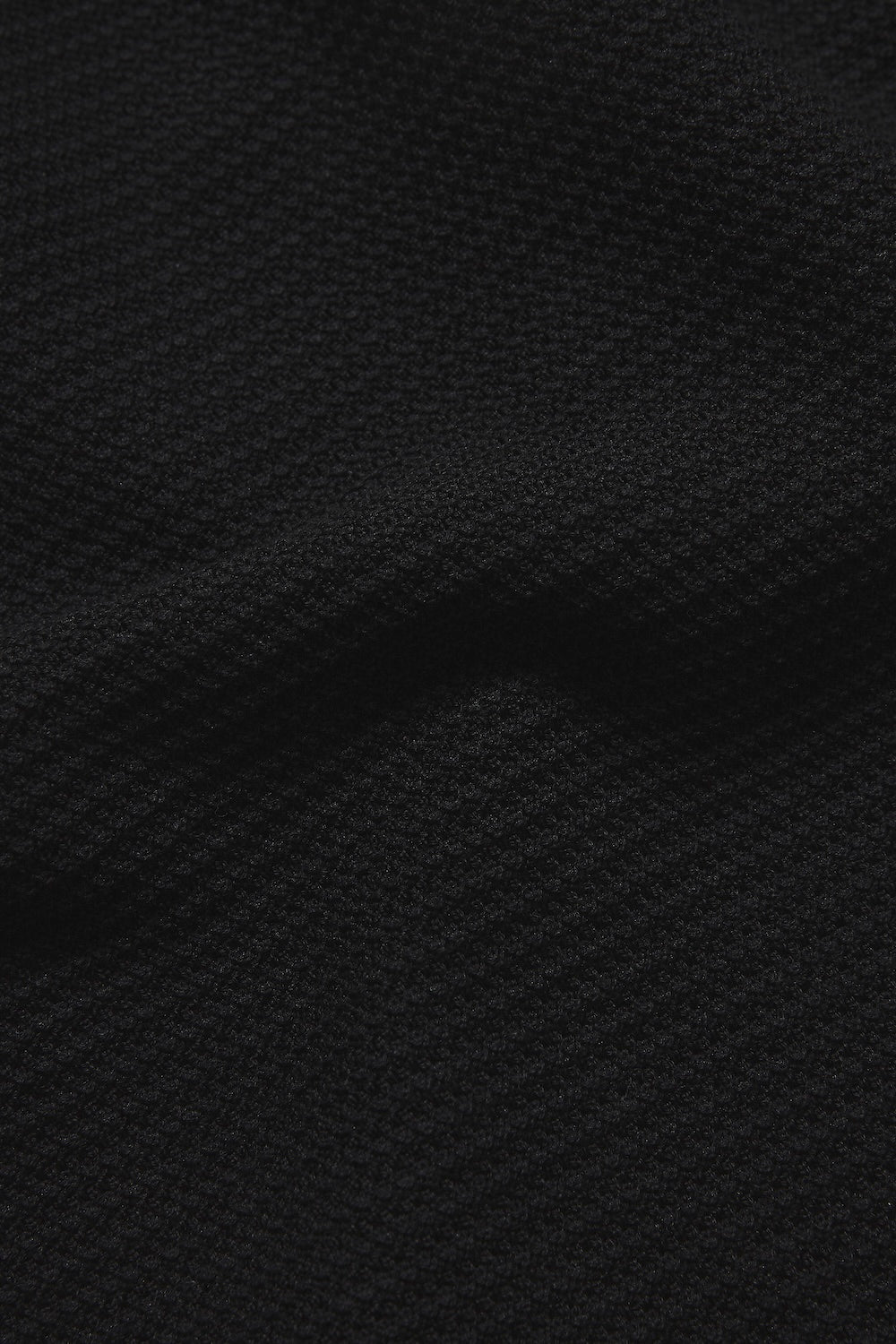 Textured Knitted Open Collar Polo Shirt in Black