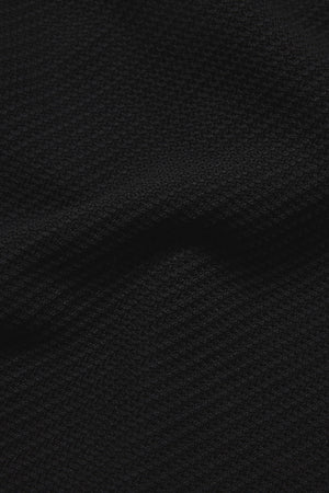 Textured Knitted Open Collar Polo Shirt in Black